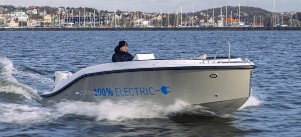Man cruising with new Bella Zero 6.1. Electric boats can be quite fast.